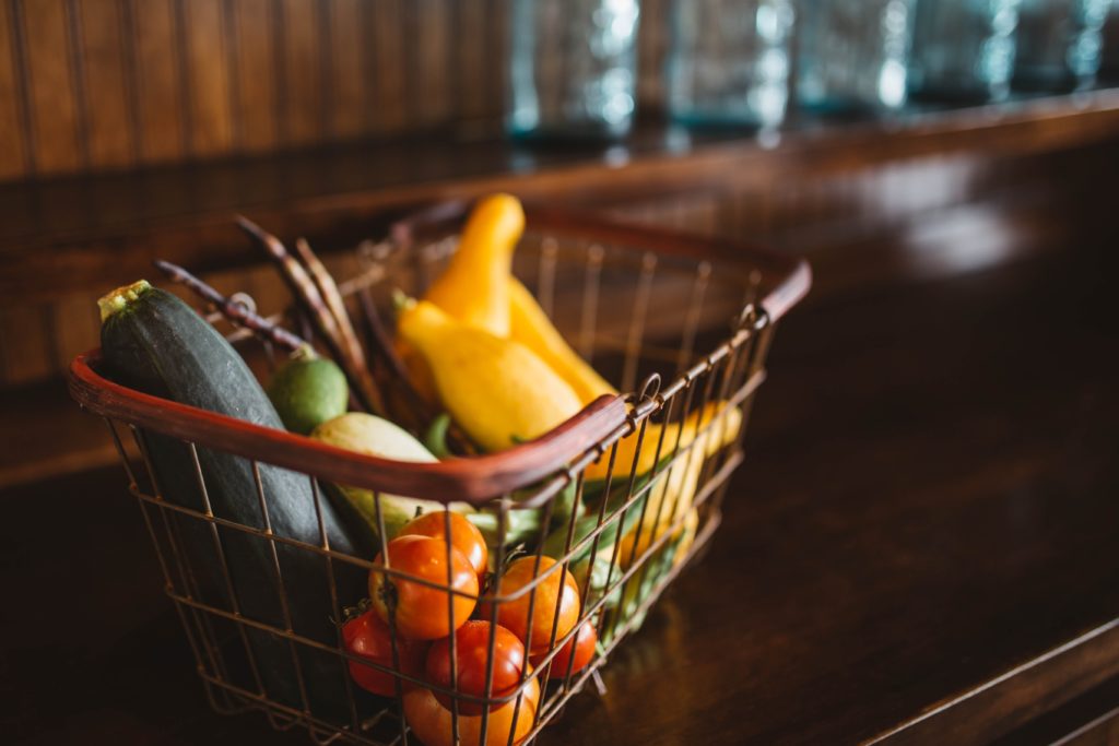 basket of freshly harvest produce from the garden