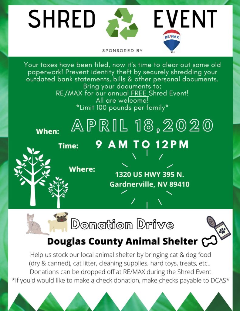 Shred Event & Donation Drive • Minden, Gardnerville, Genoa, Nevada Real